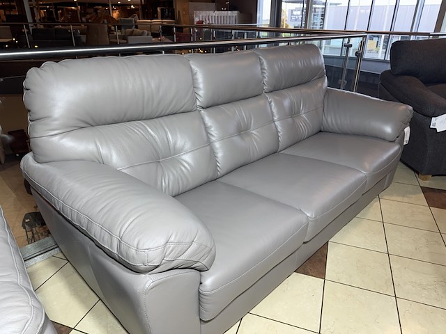 3-zits bank, grijs leer, houten poten - afbeelding 2 van  4