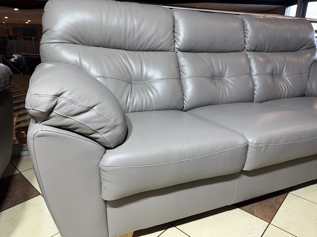 3-zits bank, grijs leer, houten poten - afbeelding 3 van  4