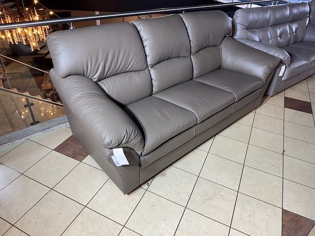 3-zits bank, taupe leer, houten poten - afbeelding 2 van  4