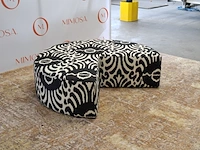 3/4 ronde poef zwart wit gestoffeerd - afbeelding 2 van  7