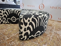 3/4 ronde poef zwart wit gestoffeerd - afbeelding 4 van  7