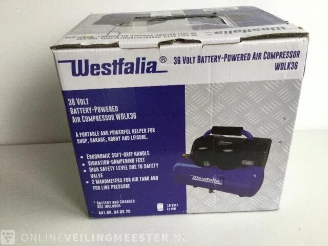 36 volt accu compressor westfalia, wdlk 36, blaauw/zwart - afbeelding 2 van  2