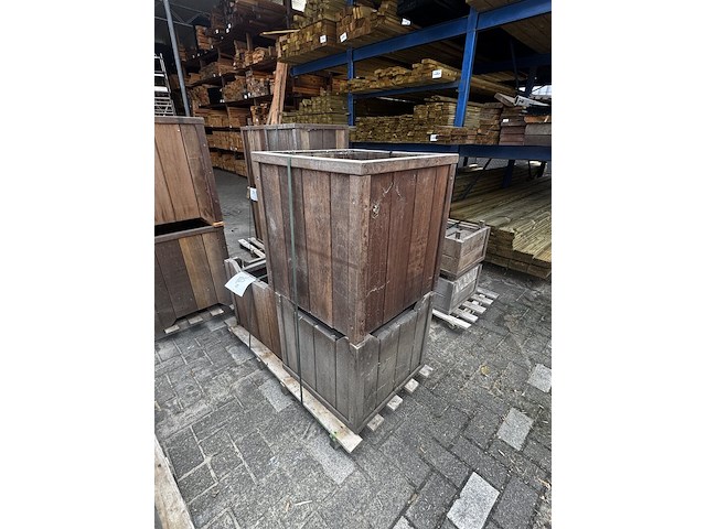 3x bloembakken hardhout | sommige licht vergrijsd - afbeelding 1 van  2