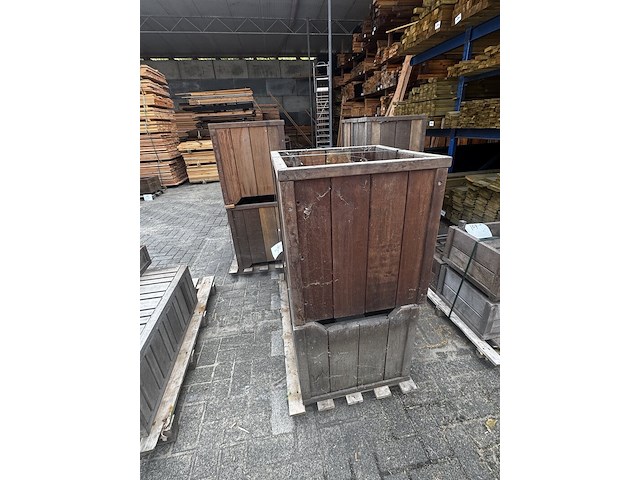 3x bloembakken hardhout | sommige licht vergrijsd - afbeelding 2 van  2