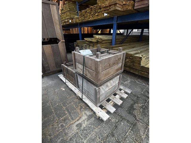 3x bloembakken hardhout | sommige licht vergrijsd - afbeelding 1 van  1