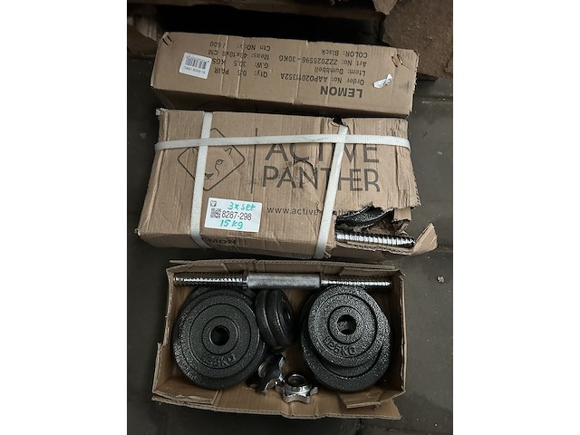 3x halterset met halterschijven 15 kg gietijzer active panther - afbeelding 1 van  4
