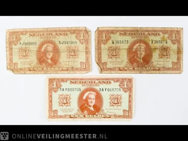 3x nederlandse bankbiljetten 1945 - afbeelding 1 van  1