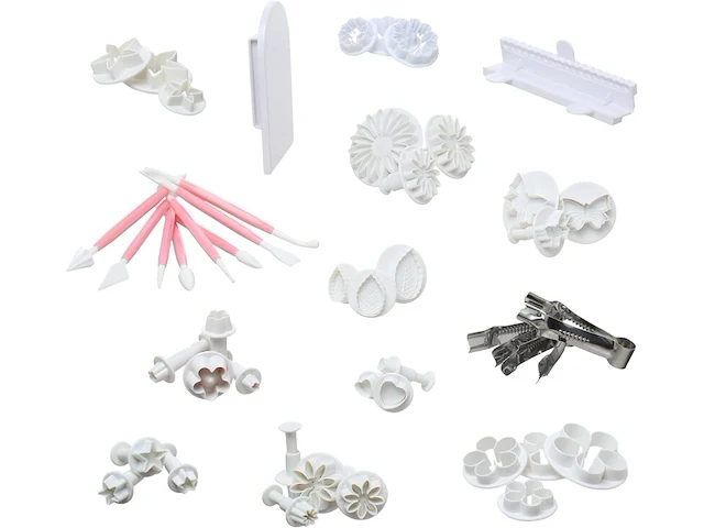 3x taarten decoratieset/fondant uitsteekvormen met modelleergereedschap 46-delig levivo - afbeelding 1 van  4