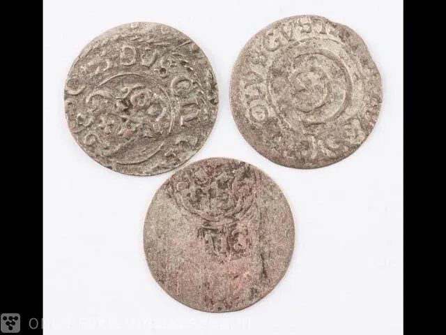 3x zilveren munten zweden billon solidi 16e/17e eeuw - afbeelding 1 van  2