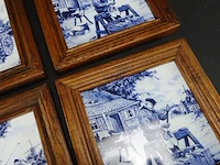4 mosa porseleinen tegels in houten lijst - afbeelding 4 van  5