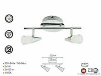 4 x led plafondlamp – 2 spots – di03 – 2 x 5w max – 4000k – neutraal wit – zilver - afbeelding 3 van  4