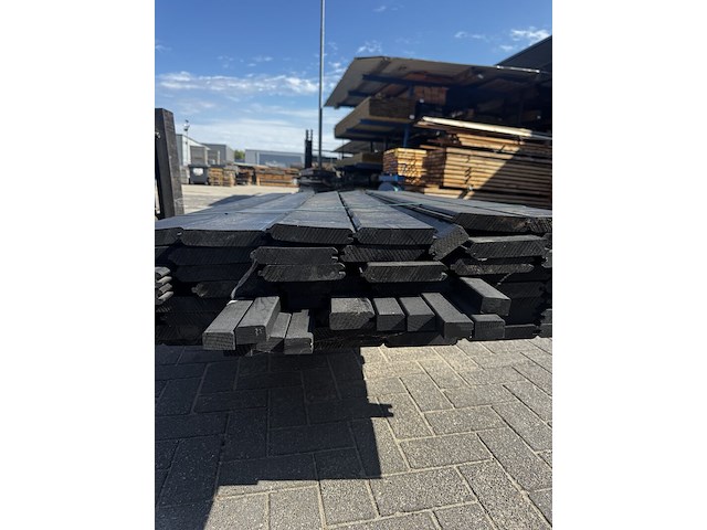 47 stuks plus een aantal afwerklatten blokhut profiel | zwart gespoten , 2,8 x 14 x 178 cm - werkende breedte 13 cm - afbeelding 2 van  3