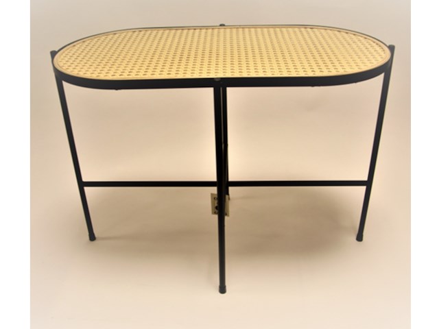 4x bijzettafel ovaal zwart metalen frame kunststof webbing plateau - afbeelding 1 van  4