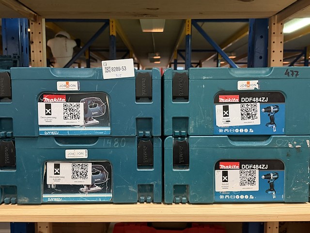 4x bouwgereedschap in m-box (decoupeerzaag, boor-/schroefmachine) makita, djv182zj, ddf484zj - afbeelding 1 van  4