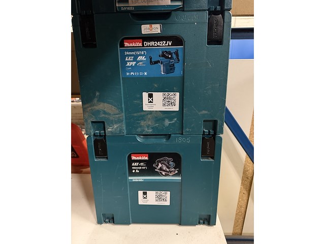 4x bouwgereedschap in m-box met 1x accu, 1x lader makita, dhs630zj, dhr242zjv, 2x djv182zj - afbeelding 2 van  3