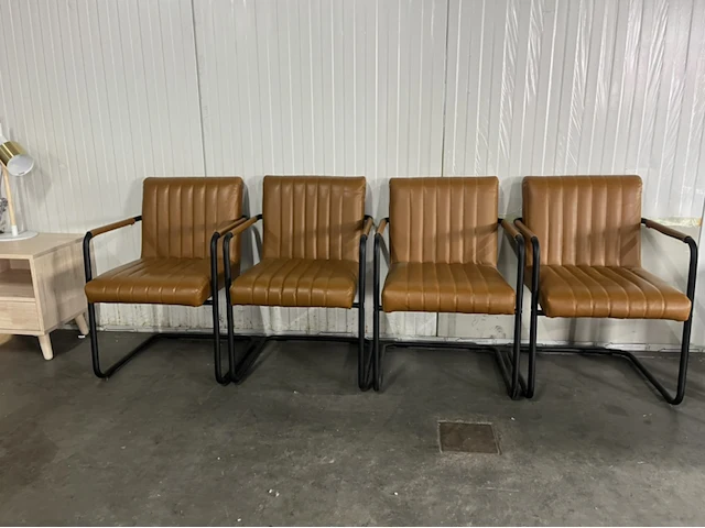 4x eetkamerstoel dutchbone, stitched, cognac - afbeelding 1 van  4