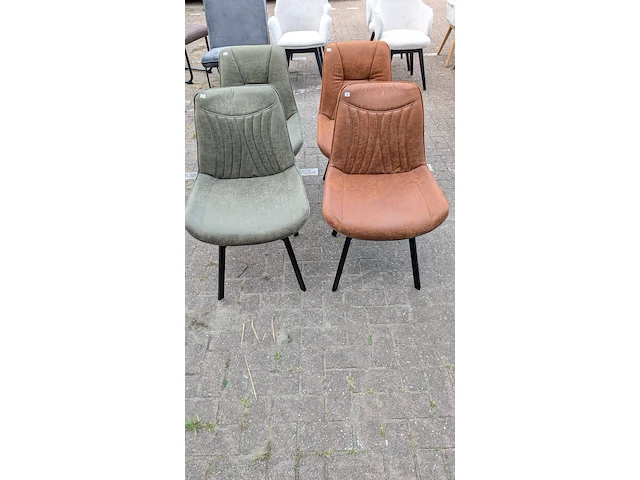 4x eetkamerstoel leer, zazuhome, groen/cognac - afbeelding 3 van  10