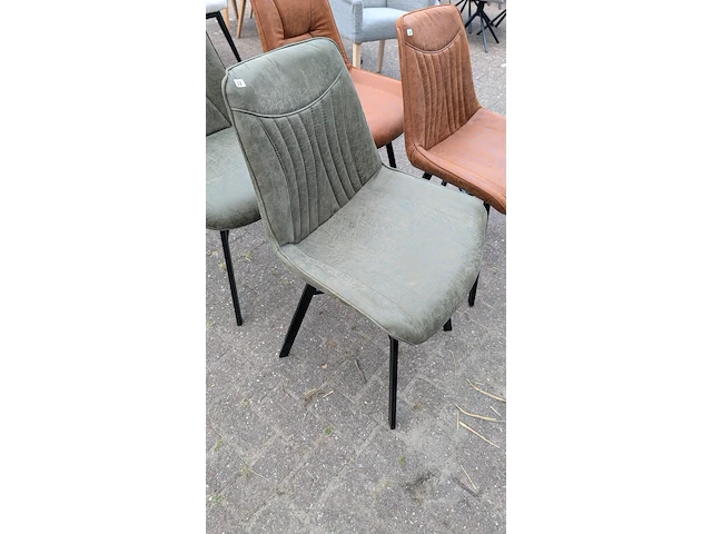 4x eetkamerstoel leer, zazuhome, groen/cognac - afbeelding 4 van  10