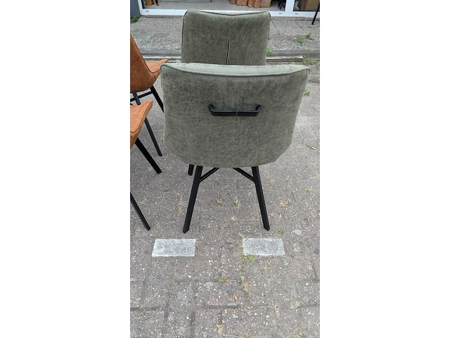4x eetkamerstoel leer, zazuhome, groen/cognac - afbeelding 5 van  10