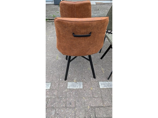 4x eetkamerstoel leer, zazuhome, groen/cognac - afbeelding 6 van  10