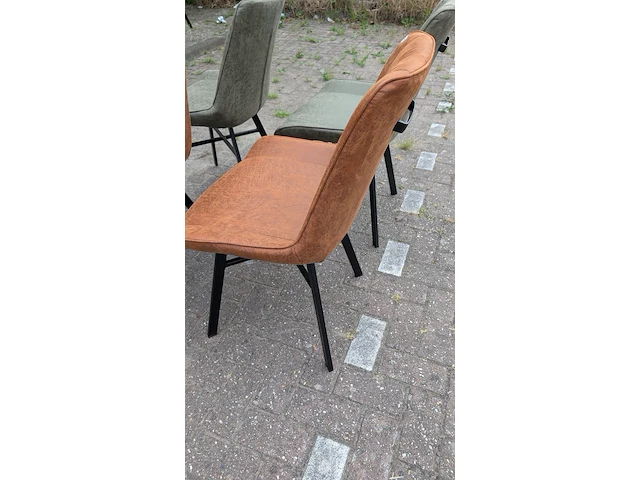 4x eetkamerstoel leer, zazuhome, groen/cognac - afbeelding 7 van  10