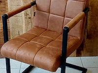 4x industriële stoel met armleuining blok patroon, cognac, bouwjaar 2024