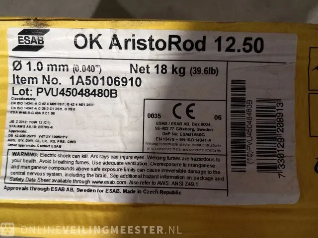 4x rol lasdraad esab, ok aristorod 12.50, 1,0 mm sterkte - afbeelding 3 van  3