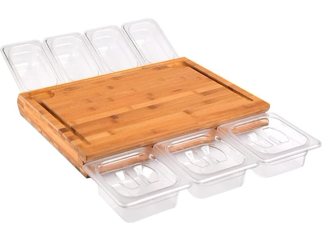 4x snijplank massief bamboe met 7 voorraaddozen levivo - afbeelding 2 van  3
