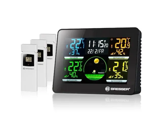 4x thermo-/hygrometer met 3 buitensensoren bresser, 7000023 thermo hygro quadro nlx - afbeelding 1 van  5