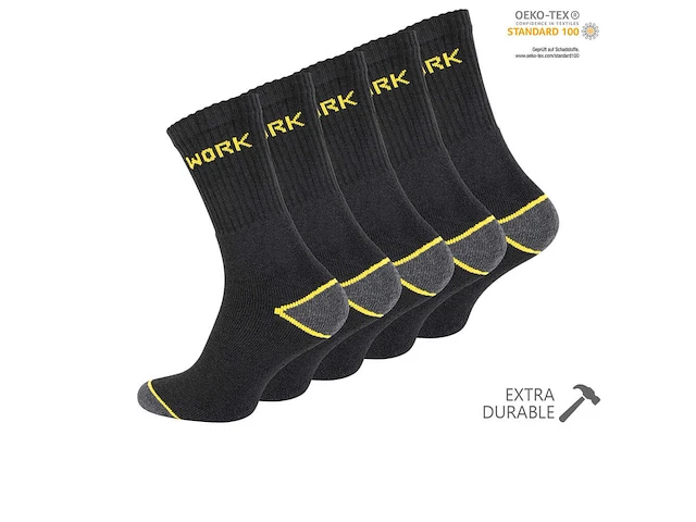 5-pack werksokken worker maat 43-46 zwart - afbeelding 1 van  3