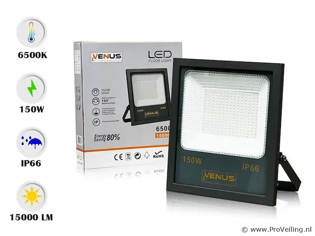 5 x led breedstraler 150w - waterdicht ip66 - 6500k koud wit - afbeelding 3 van  4