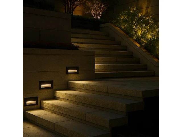 5 x led trapverlichting 6w – 540 lm – 3000k warm wit – ip65 waterdicht – rechthoekig – antraciet (ly05) - afbeelding 2 van  3