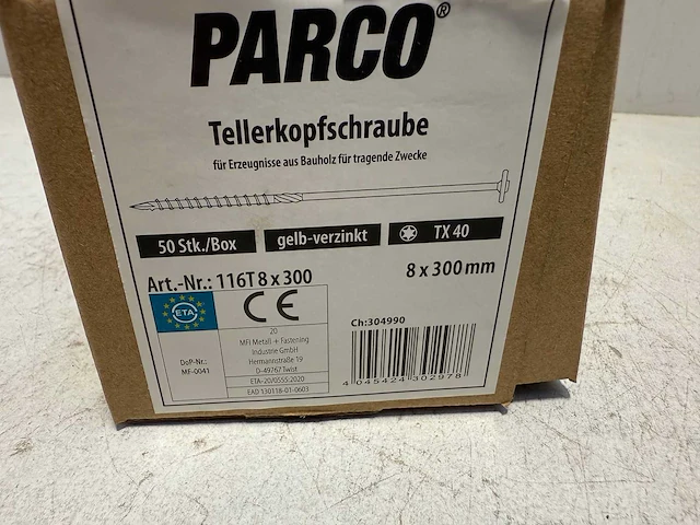 50x parco® tellerkopschroeven | 8,0 x 300 mm | geel-verzinkt | tx40 - afbeelding 2 van  3