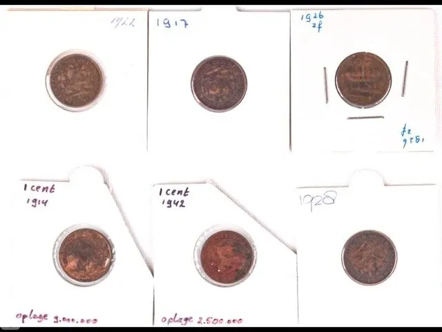 5x munten koningin wilhelmina , 1914-1942 - afbeelding 1 van  2