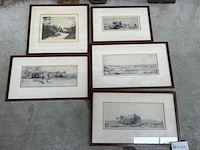 5x oude tekening in lijst - afbeelding 1 van  5