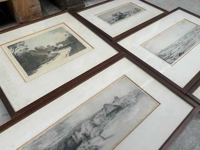 5x oude tekening in lijst - afbeelding 2 van  5