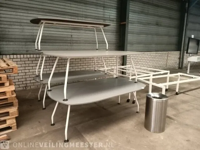 5x vergadertafel 210cm, 3x mobiele tafel frame en rvs afvalbak - afbeelding 3 van  11