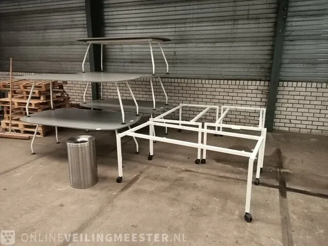 5x vergadertafel 210cm, 3x mobiele tafel frame en rvs afvalbak - afbeelding 1 van  11