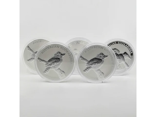 5x zilveren munt elizabeth ii, australian kookaburra - afbeelding 1 van  14