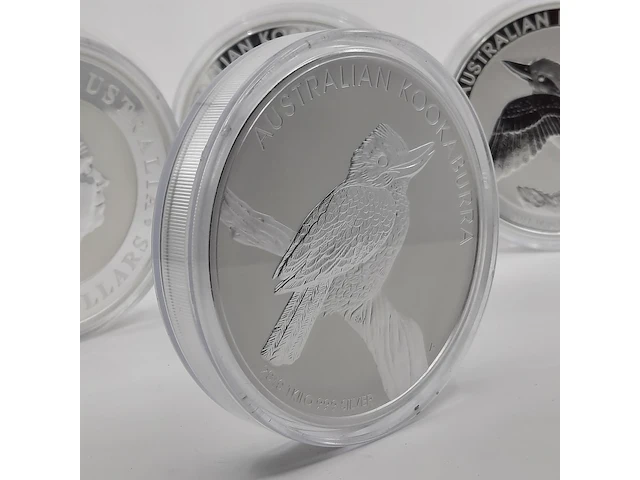 5x zilveren munt elizabeth ii, australian kookaburra - afbeelding 11 van  14