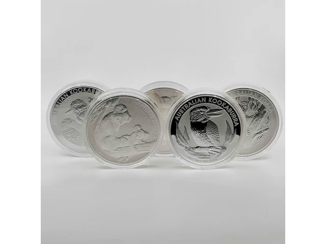 5x zilveren munt elizabeth ii, o.a australian kookaburra / australian koala - afbeelding 1 van  15