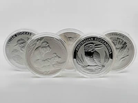 5x zilveren munt elizabeth ii, o.a australian kookaburra / australian koala
