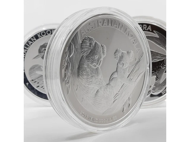 5x zilveren munt elizabeth ii, o.a australian kookaburra / australian koala - afbeelding 10 van  15