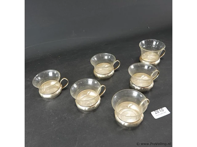 6 glazen theeglazen met verzilverde houder - afbeelding 3 van  5
