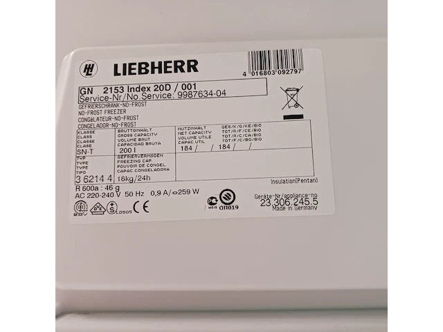 6 laden vriezer, liebherr, gn2153 - nofrost a++ - afbeelding 7 van  7