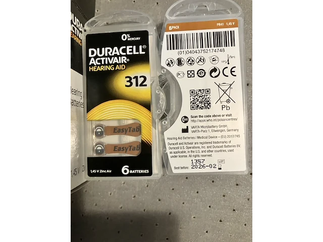 6 pakjes duracell gehoorapparaat batterijen met 6 stuks bruin 312 - afbeelding 1 van  5