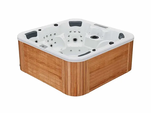 6 persoons outdoor spa 208x208 cm - wit bad / naturel houten kleur zijkant - afbeelding 14 van  27