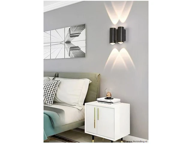 6 x bidirectioneel led wandlamp – 4w – 3500k – ip54 – zwart – sw-47-2 - afbeelding 2 van  3