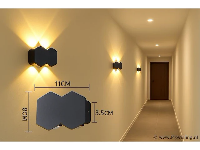 6 x bidirectionele led wandlamp – 4w – 3500k – ip54 – zwart – sw-51-2 - afbeelding 1 van  4