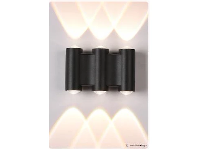 6 x bidirectionele led wandlamp – 6w – 3500k – ip54 – zwart – sw-47-3 - afbeelding 1 van  3